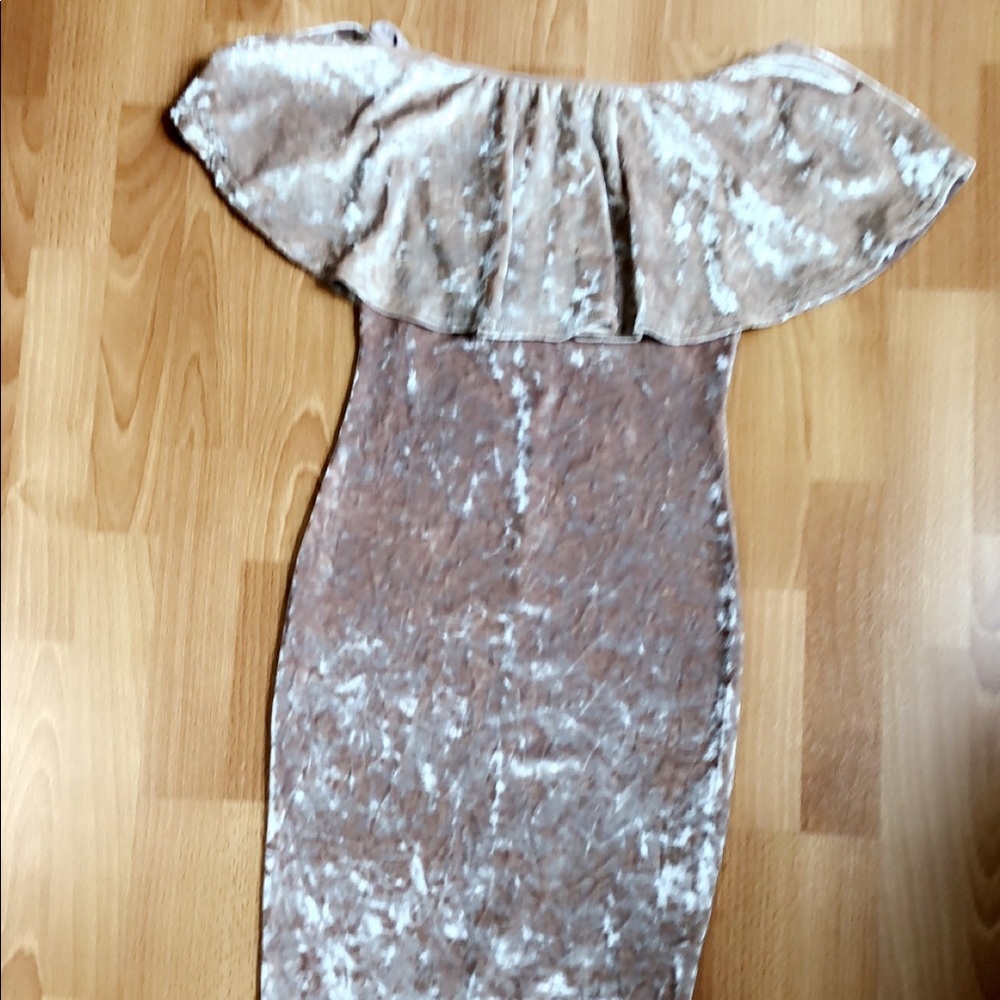 Gold velvet off the shoulder dress